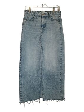 Zara Light Blue Denim Maxi Skirt with High Front Slit
